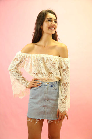 70's Style Gypsy Lace Top White