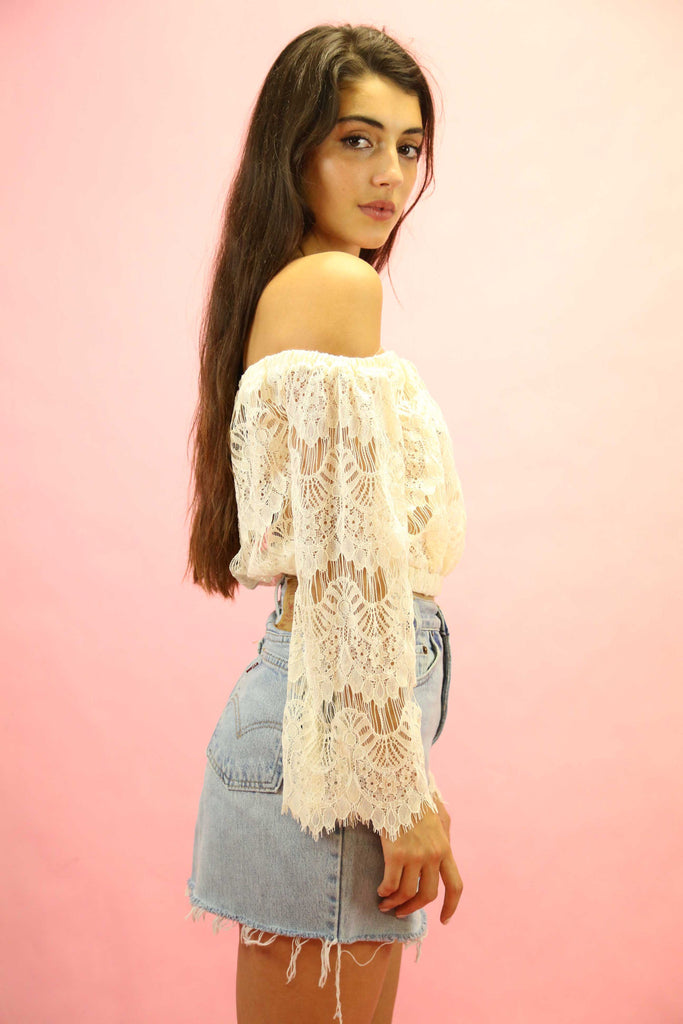 70's Style Gypsy Lace Top Cream