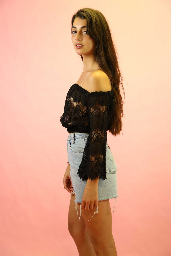 70's Style Gypsy Lace Top Black