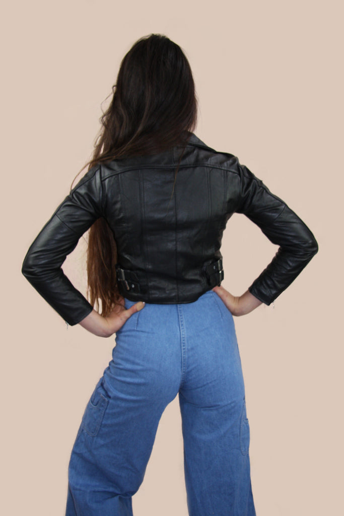 1970s Style Leather Biker Jacket